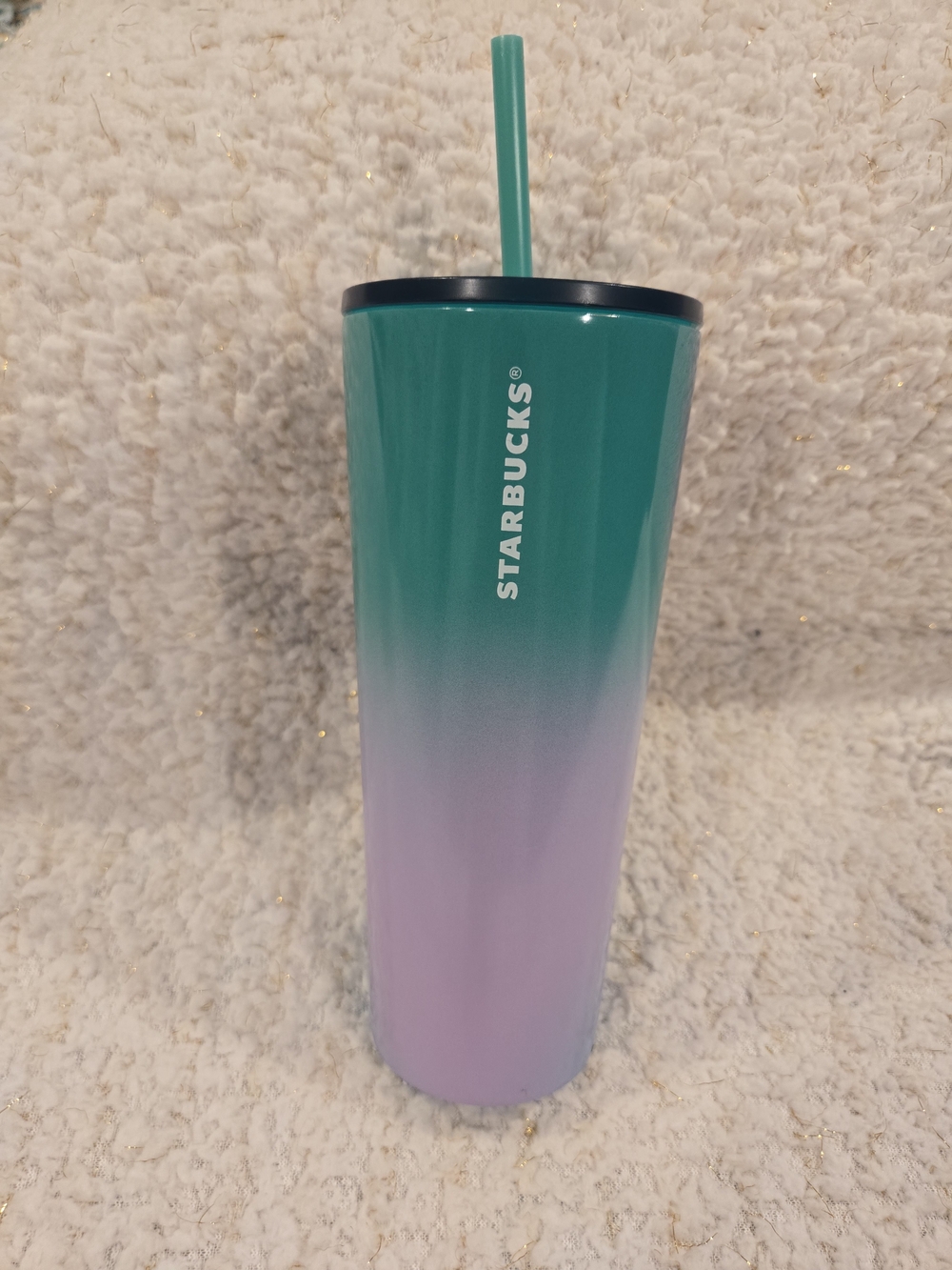 Starbucks Ombre Green to Purple Stainless Steel Tumbler with Straw